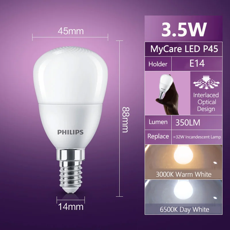 فيليبس LED E14 اديسون برغي P45 لمبة جولف 3.5 واط (= 32 واط المتوهجة) MyCare 3000 كيلو 6500 كيلو أبيض 220 فولت-240 فولت مصباح داخلي LED صغير #6
