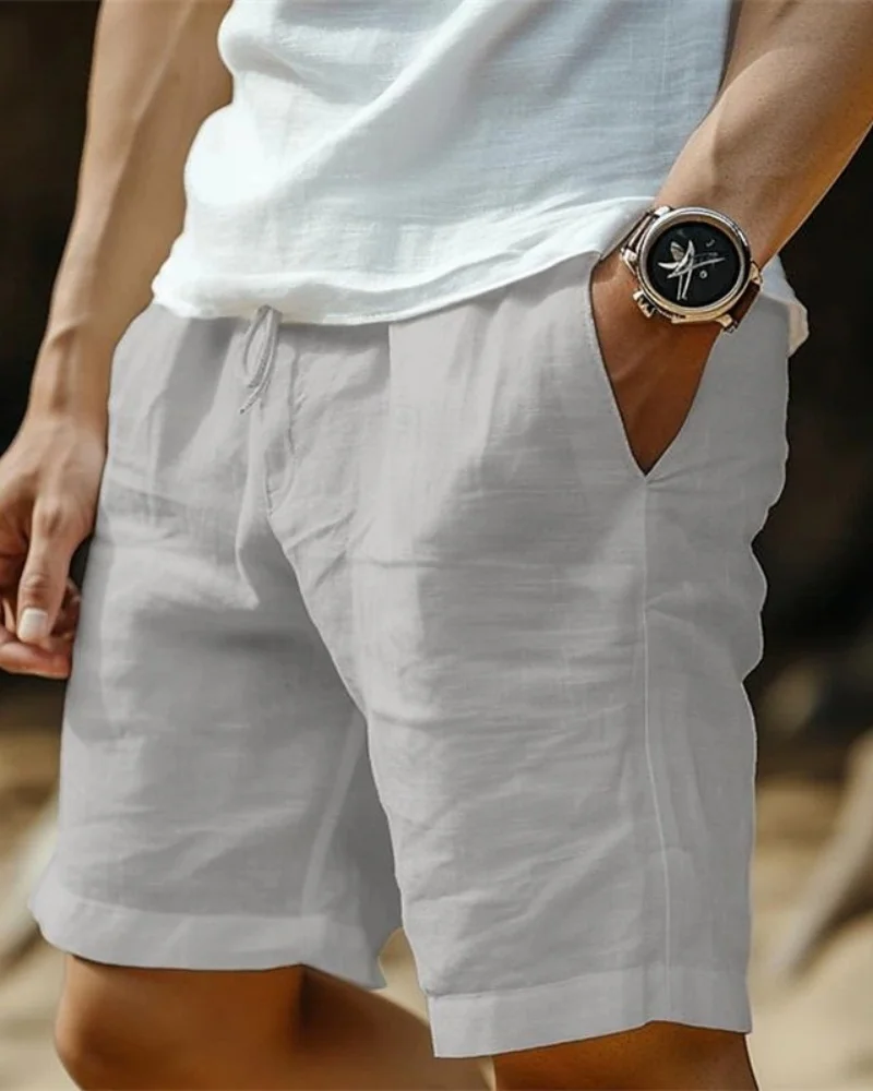 

Plus Size Cotton Linen Shorts Men Summer Elastic Drawstring Waist Breathable Loose Fit Beach Vacation 5XL