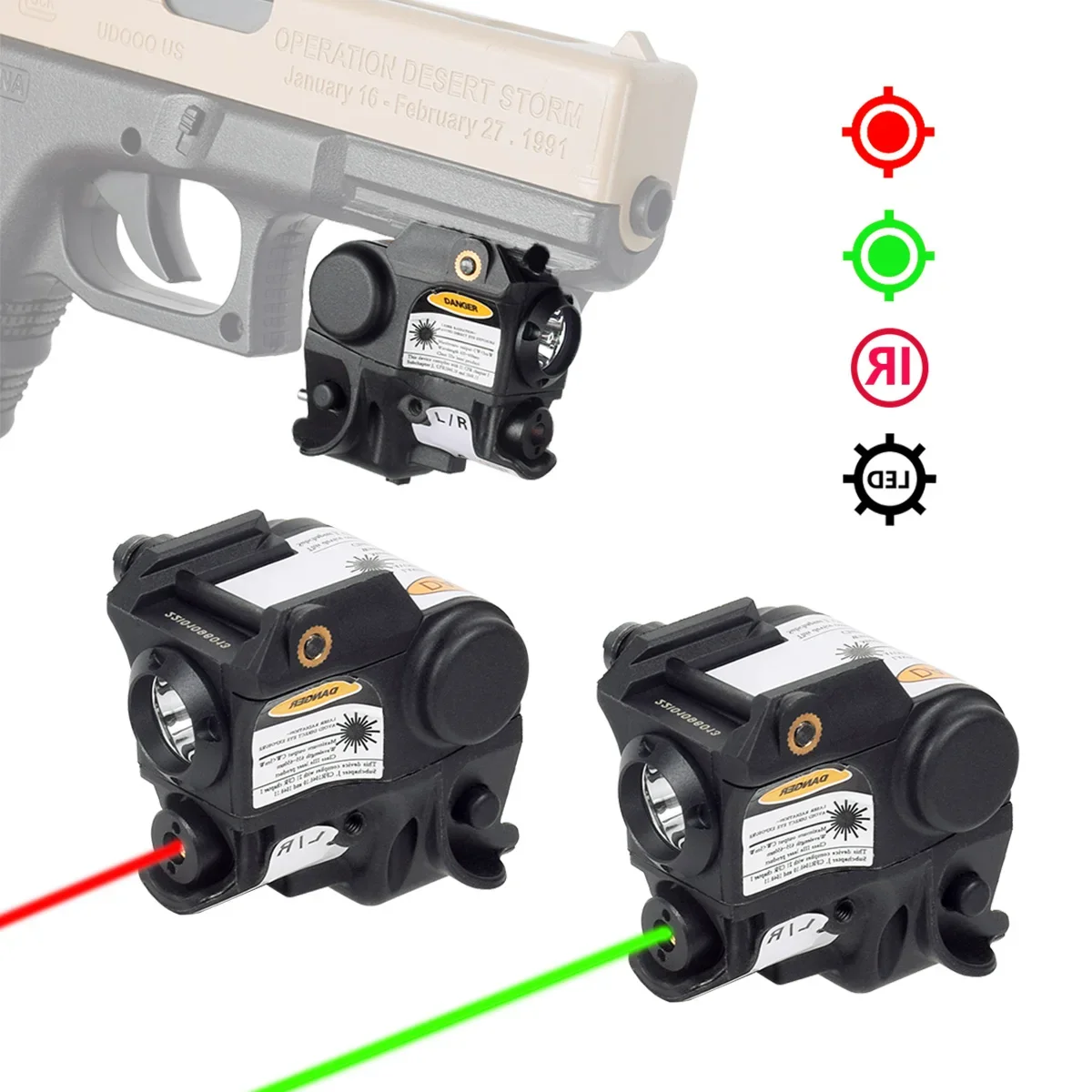 Tactical Green Red Laser Visão Combo Luz, Scout Compact Pistola Lanterna, Glock 17, 19, Taurus G2C, Beretta PX4, Mini Lanterna