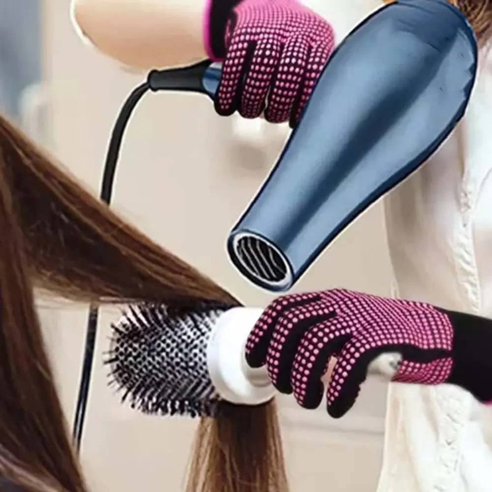 3Pcs Double Side Silicone Anti-Scald Gloves Five Finger Salon Heat Resistant Gloves Hairdressing Mittens Perm Curling Gloves