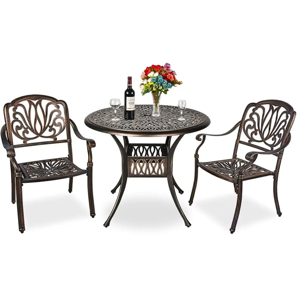 Antique Bronze Outdoor Bistro Set with Round Cast Iron Table and Chairs