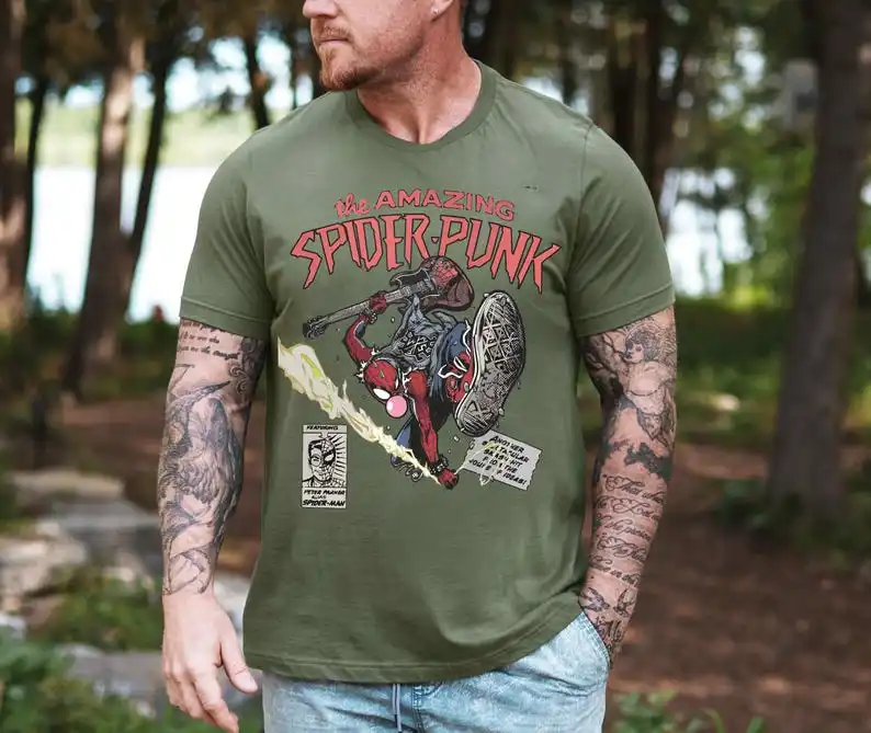 تي شيرت Spider-Punk المذهل قميص Spider Punk قمصان Spiderman قمصان Punk Hero