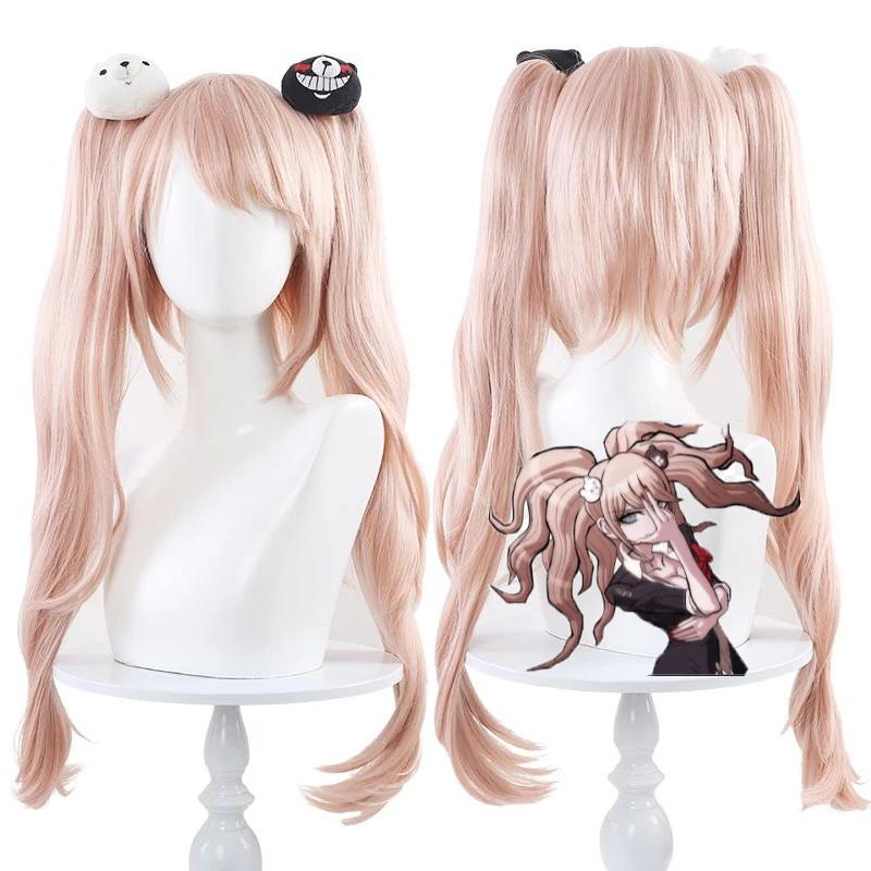 

IN STOCK Enoshima Junko Wig with Bear Headwear Anime Anganronpaa Cosplay 75cm Lpng Hair Heat Resistant Synthetic Hair +Wig Cap