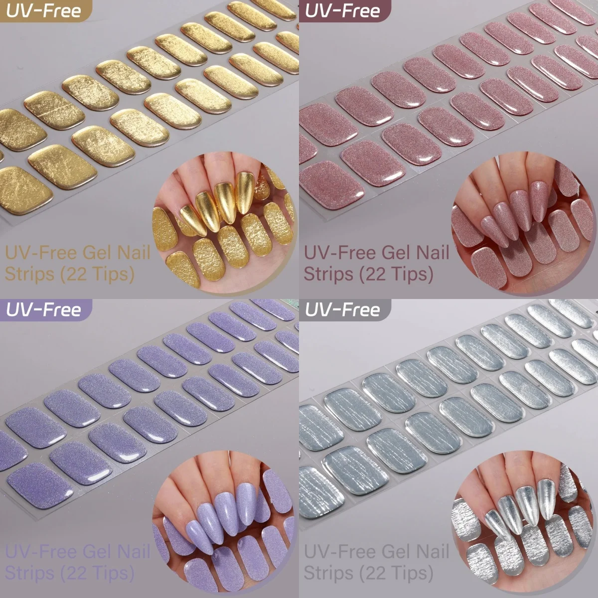 UV Free Gel Nail Strips-22 tips French Ombre Cute Kitty Print Floral HEMA-Free & TPO-Free Press-on Nail Decal - No-Lamp Required