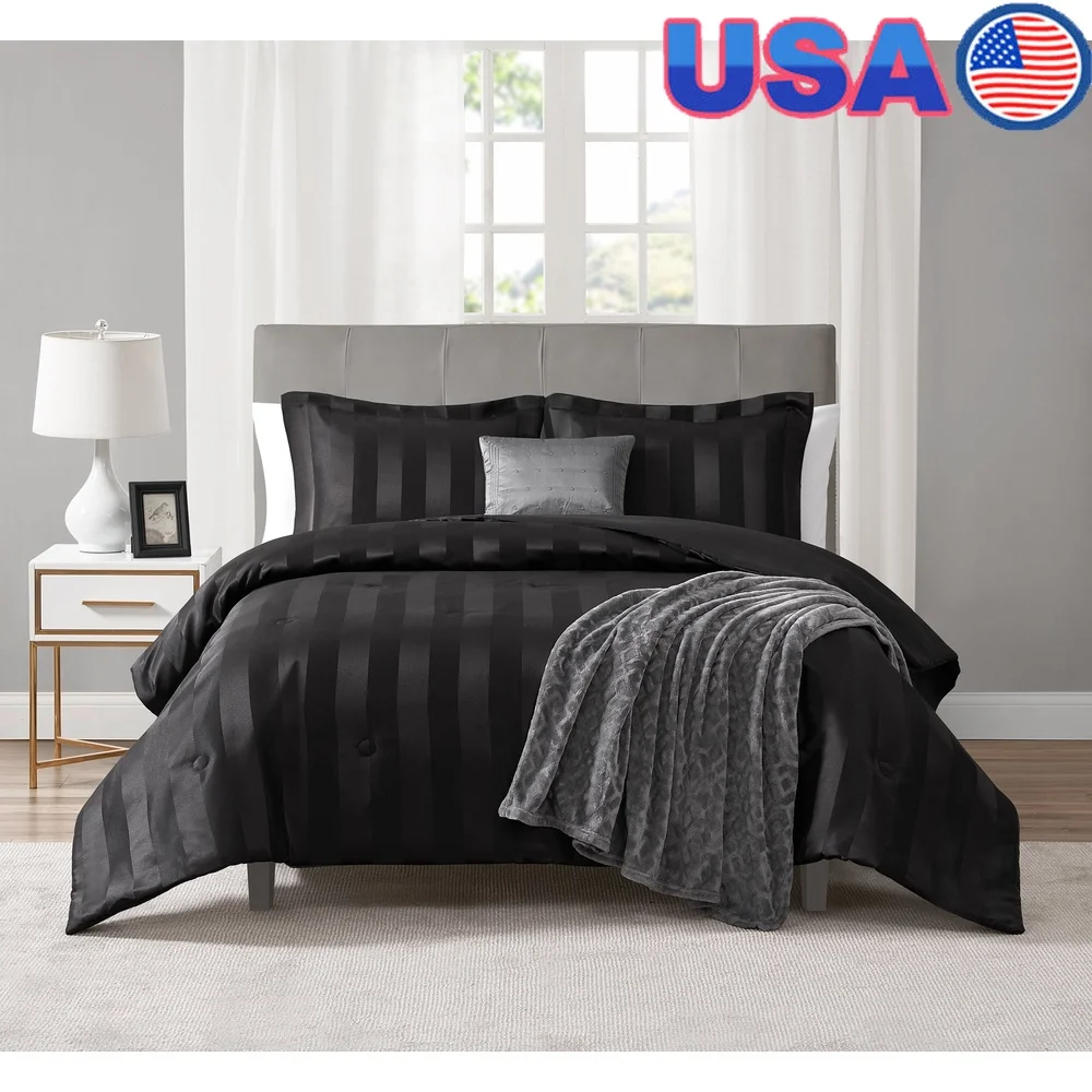 

Набор одеял в черную дамасскую полоску из 5 предметов, полная королева включает одеяло Шамс, плюшевая декоративная подушка, которую можно стирать в машине