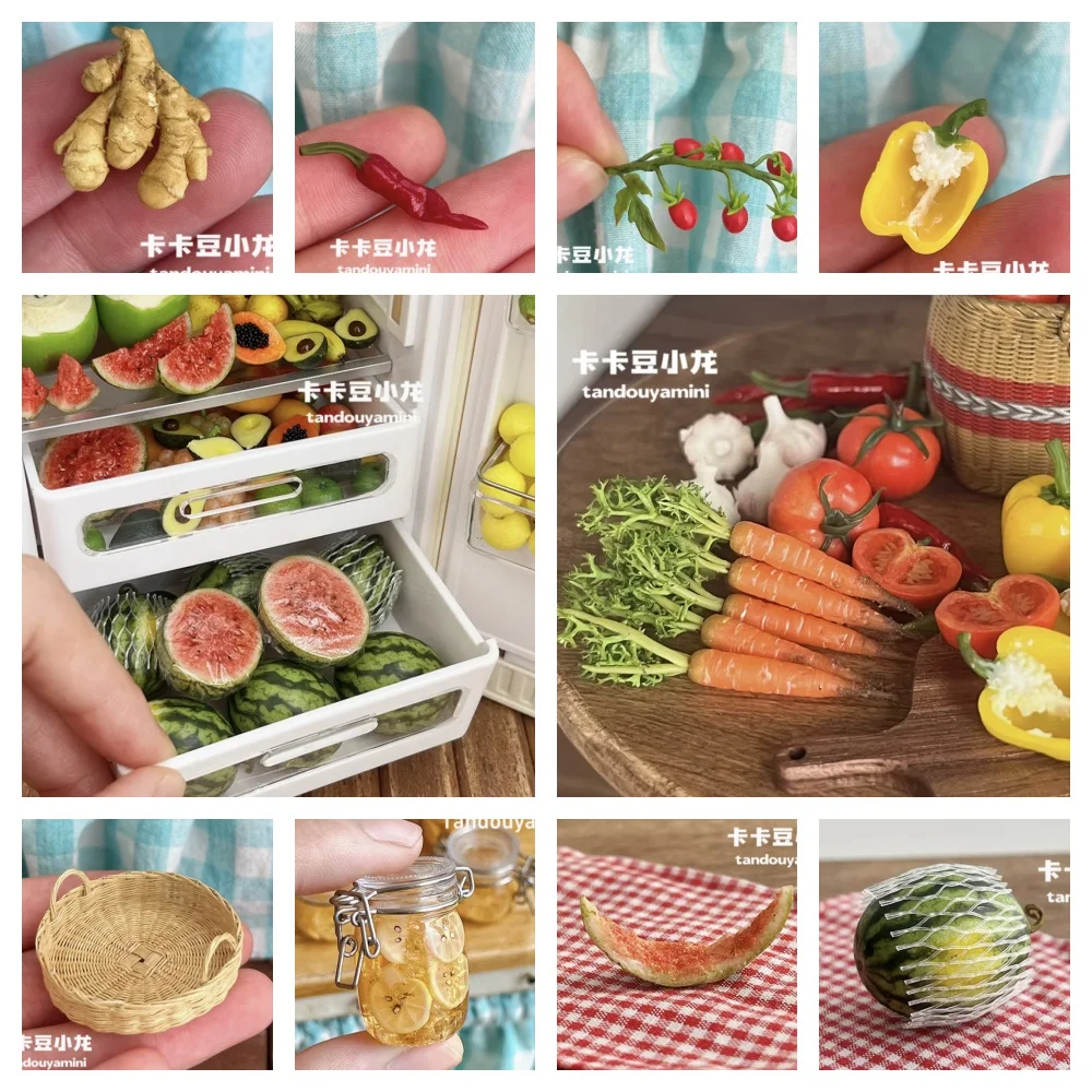 

Ins Style Miniature Vegetable & Fruit Set | Handmade Clay Tomato, Garlic, Green Pepper & Cherry Tomato Dollhouse Scene Bjd Prop