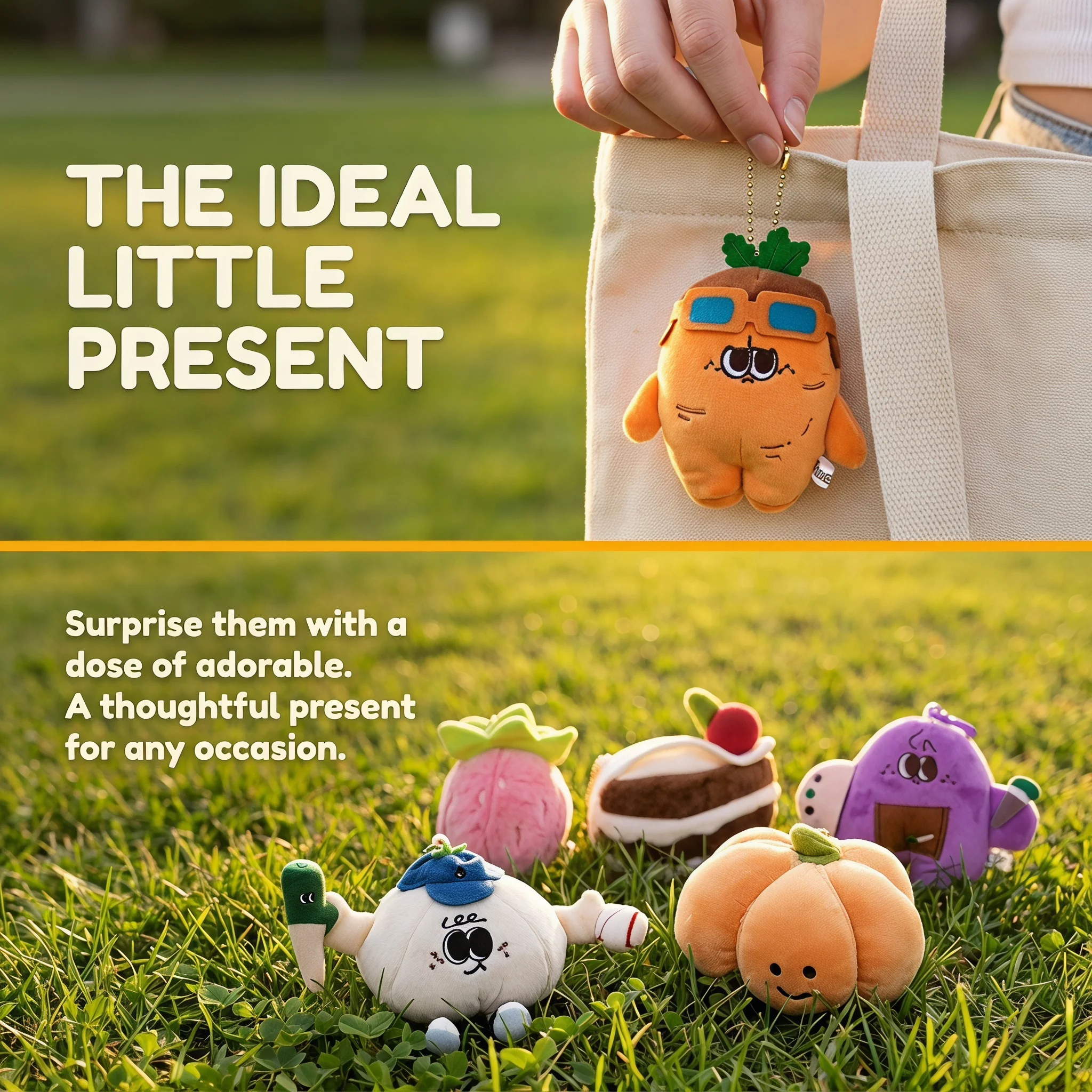 Cartoon Snack Fruit Veggie Plush Keychain, Cake Pumpkin Strawberry Doll Bag Charms Cute Decor Presents for Children