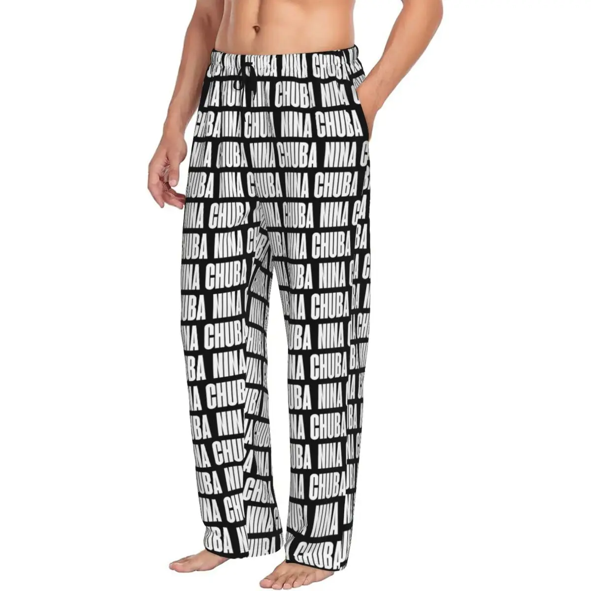 Custom Printed Men Nina Chuba Pajama Pants Album Logo Sleepwear Sleep Lounge Bottoms with Pockets view 2