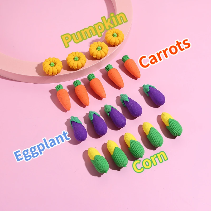 10Pcs/Lot Cute Vegetable Pencil Rubber 3D Kawaii Cartoon Pumpkin Corn Eggplant Carrot Erasers for Kids Stationery School Supplie