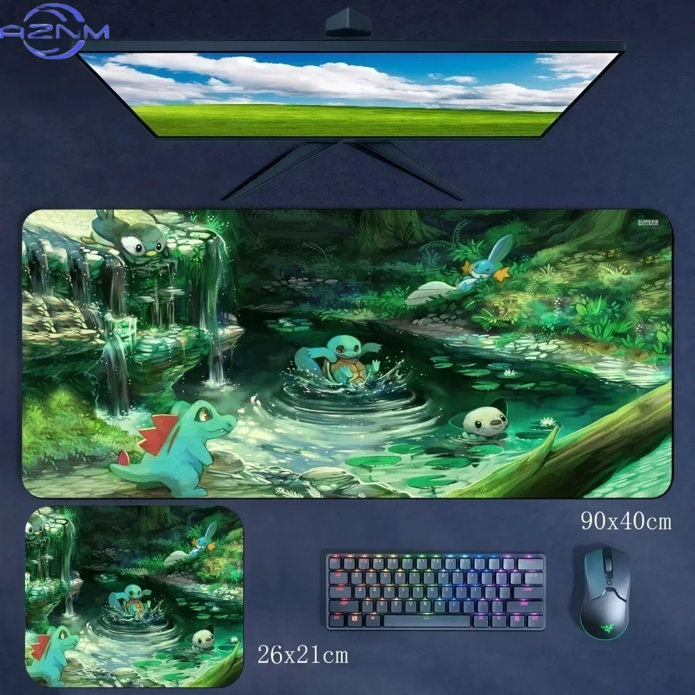 Cute Blue Turtle Cartoon Creature Relaxing On Swim Ring In Clear Water Mouse Pad Rubber Non Slip Desk Mat for Gaming Table Decor
