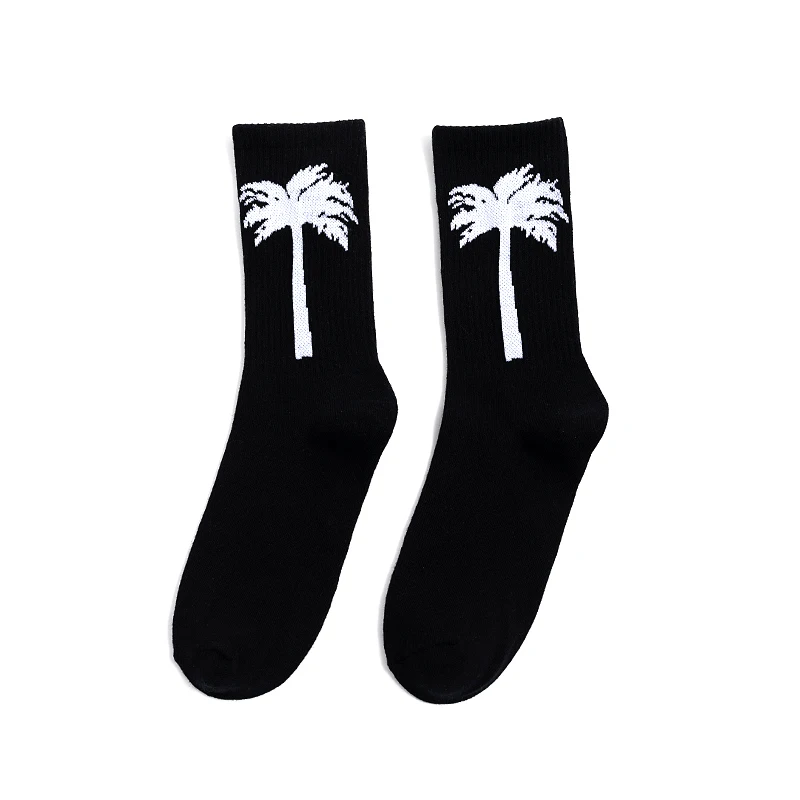 Moda de rua feliz engraçado coconut palm tree algodão rico meias de algodão adulto médio bezerro tripulação meias areia praia colorida folha homem