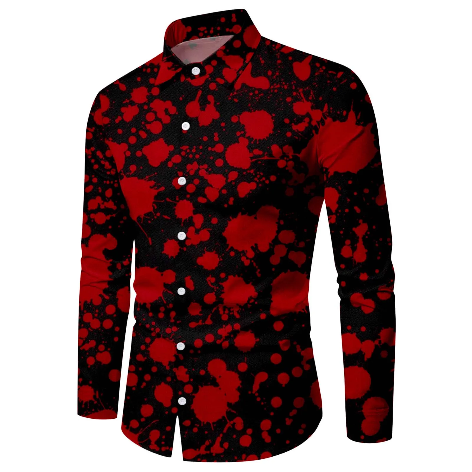 Halloween Shirts Mens Gothic Bloodstain Printed Turn Down Collar Blouses Slim Gothic Streetwear Shirts Outwear Holiday Shirts