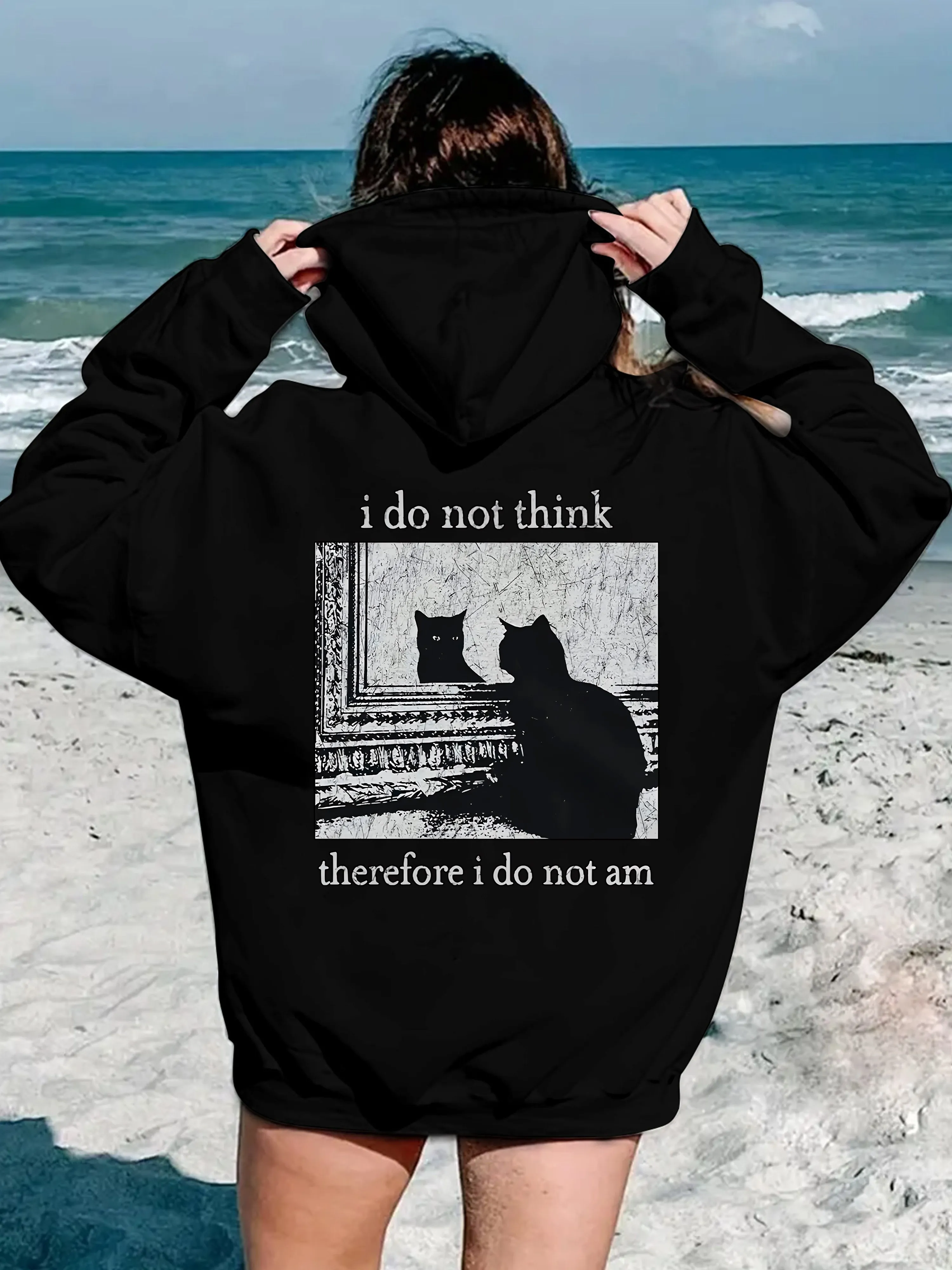 

Cat in The Mirror Graphic Printing Autumn and Winter Pure Cotton Men's and Women's Hoodies Casual Outdoor Street Sports Training