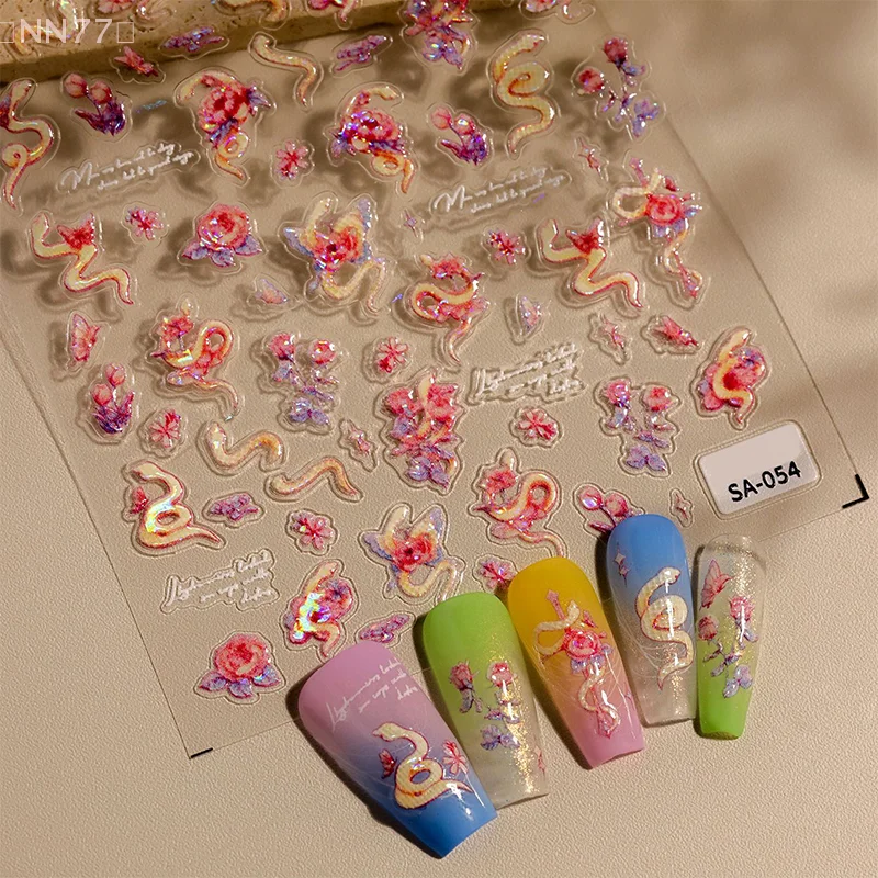 Glanzende slang roos bloem nail art stickers zelfklevende manicure sticker DIY nail art decoratie stickers accessoires geschenken