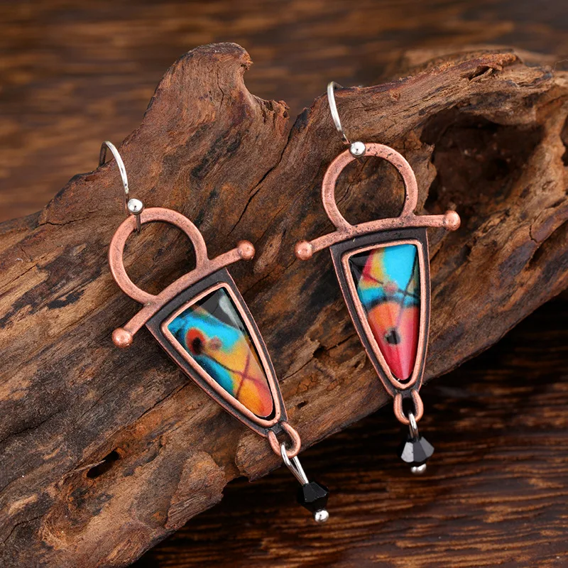 Vintage Geometric Abstract Pattern Unique Hanging Charm Mom Earrings Hot Sale Handmade Women's Earrings
