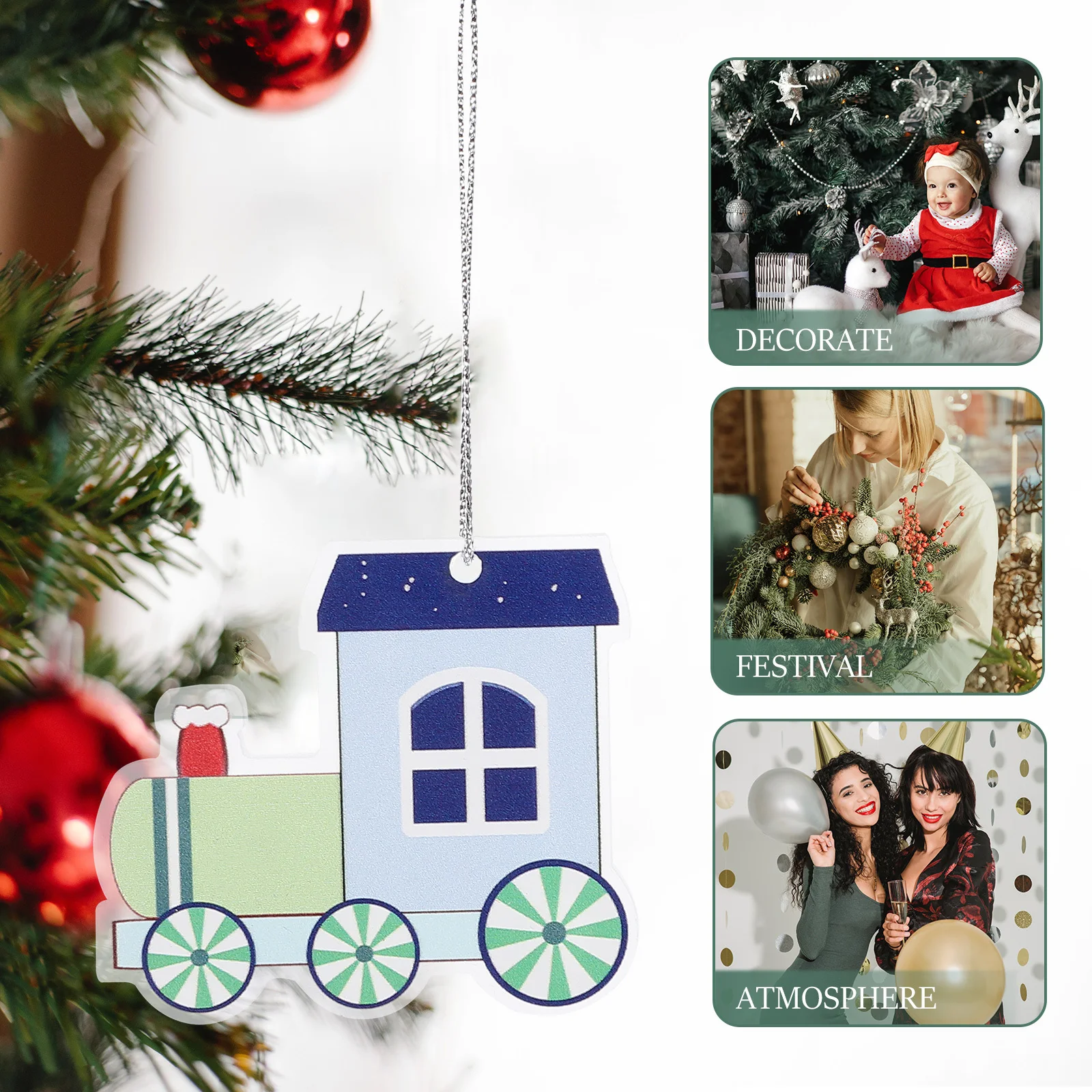 

4Pcs Christmas Tree Hanging Decorations Cute Acrylic Xmas Ornaments Deer Gingerbread House Xmas Tree Holiday Decor