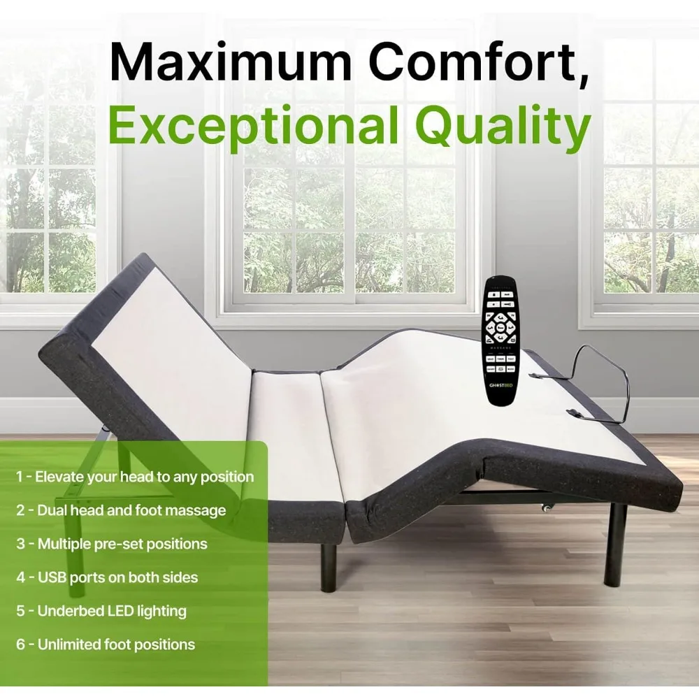 Adjustable Bed Frame Base, with Wireless Remote - Zero Gravity & Massage Settings, USB Ports, Relaxing Adjustable Bed Frame