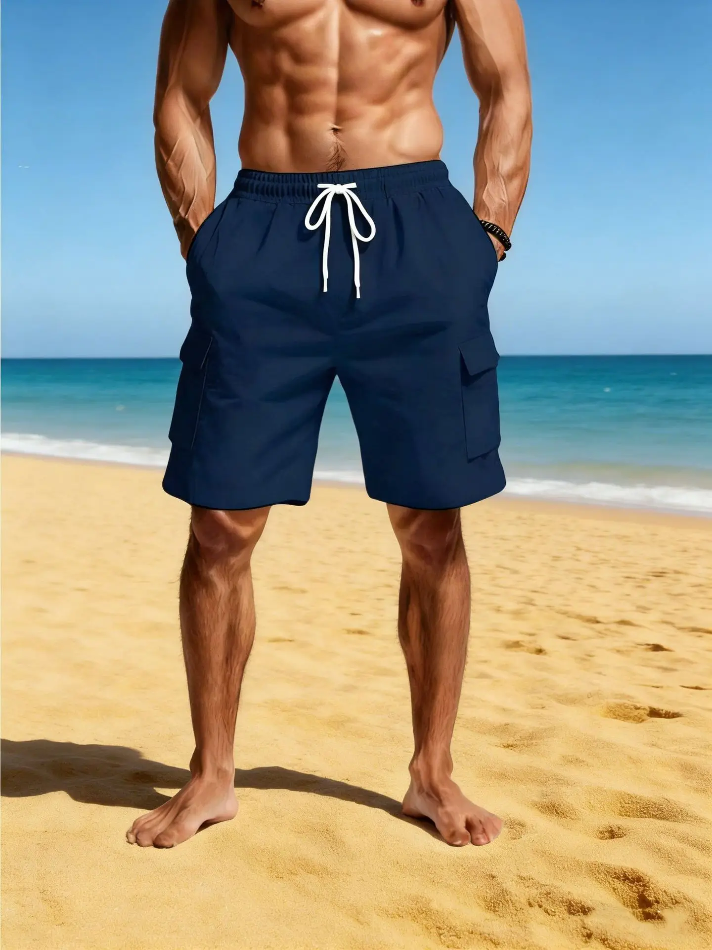 

Male Cargo Pants Knee Shorts Classic Summer Shorts Multiple Pockets Large Size Casual Half Pants Khaki Army Green Shorts