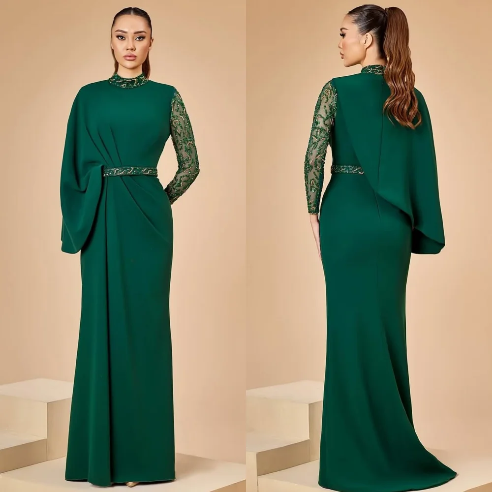 

Customized Pastrol Unisex Jersey Sequined Sash A-line High Collar Long Dresses Bespoke Occasion Exquisite