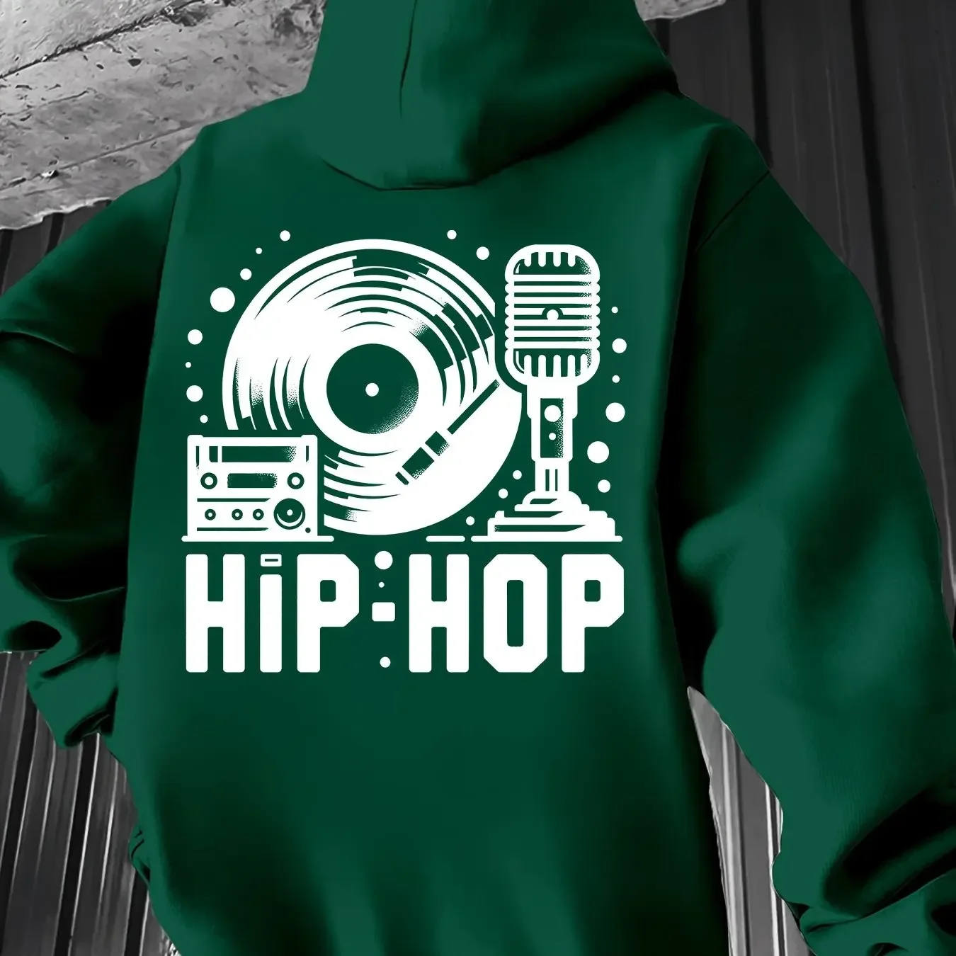 Men Thick Warm Hoodie Retro Hip Hop Vinyl Turntable Microphone Recorder HIP-HOP Letter Print Music Party Daily Commute Pullover
