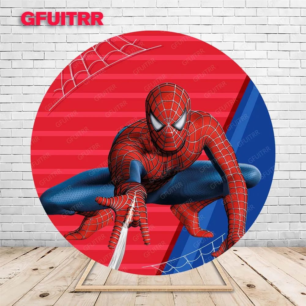 Disney Spiderman Backdrop Round Superhero Birthday Party Baby Shower Photo Photography Background Red Circle Photo Booth Props