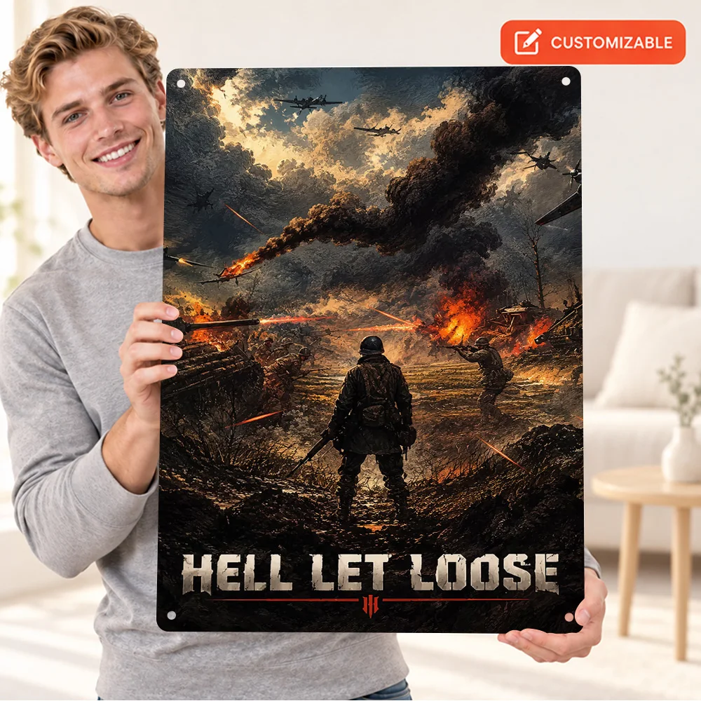 Hell Let Loose Battlefield Textured Metal Poster Customized Aluminum Sign Battle Illustration Wall Art For Model Collection Room