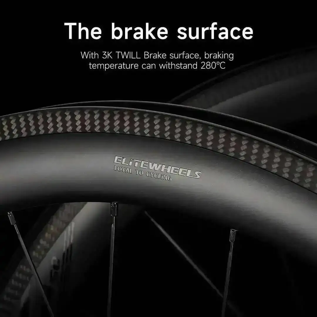 ELITEWHEELS Carbon Wheels 700c Road Bike 3K Twill Brake Surface Clincher Tubeless Ratchet System 36T Straight Pull Hub SLR