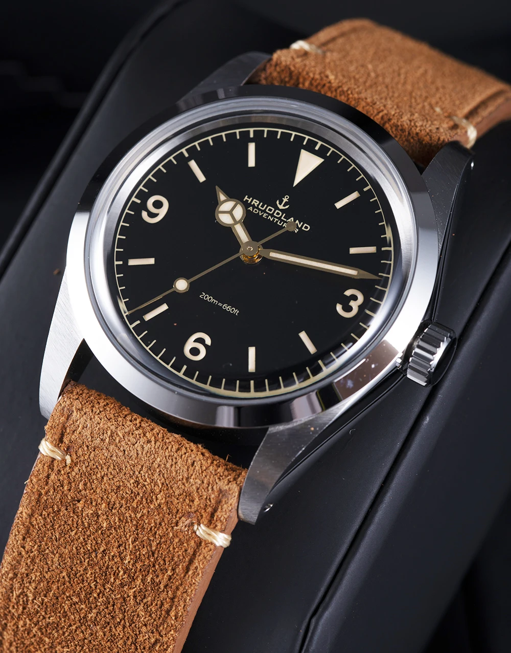 Hruodland New F029 With Leather Strap Dress Men Watches 36mm Stainless Steel Explorer Series Automatic Mechanical Sports Watch