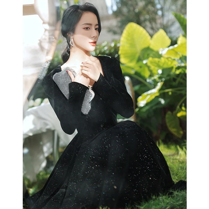 

Ele Bla Long Evening Gown ature High-End Feel Summer New Arrival Korean Sle Wedding Par Dr Luxury Subtle