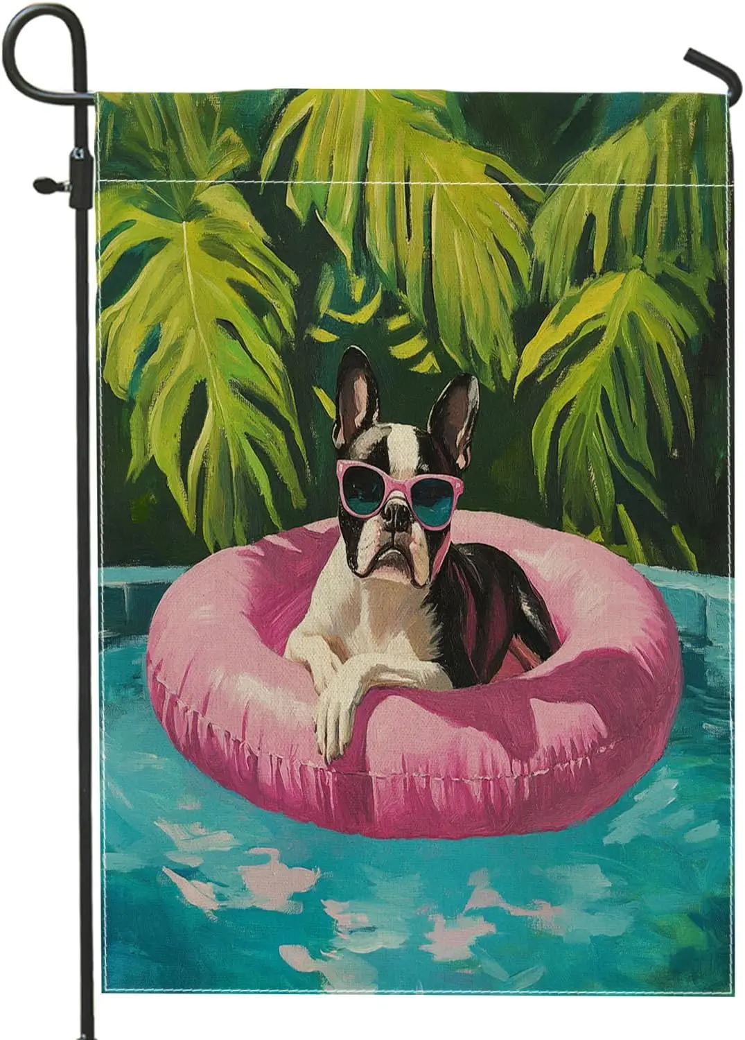Funny Boston Terrier Dog Garden Flags 12x18 Inch Double Sided for Outside, Summer Oil Painting Chien Standard Vertical Canva uui