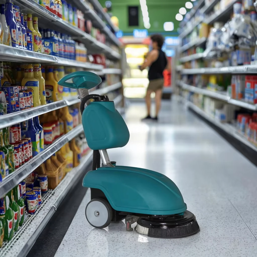 

Electric Walk-Behind Floor Scrubber Marble Home Restaurants Hotels Printing Shops Manual Option New Motor Made Plastic