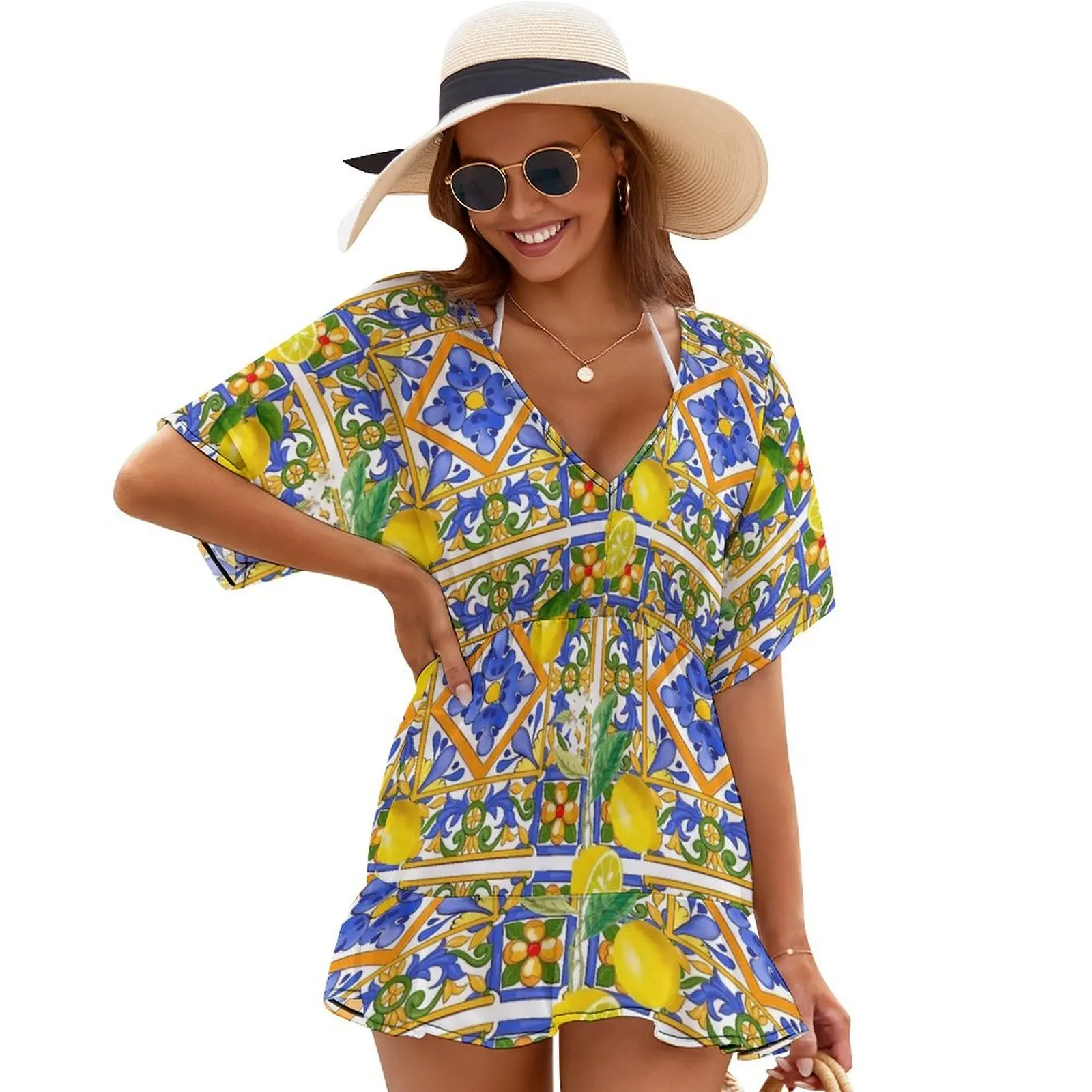 

Summer ,Sicilian tiles ,citrus,oranges,majolica,lemons ,Mediterranean Cover Ups women's dresses luxury birthday dress for women