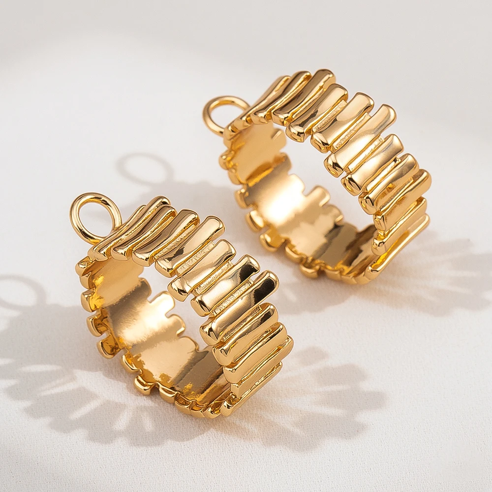 18K Vergoldete Messing-Fingerringe mit Schlaufenbefestigungen, Schmuckherstellungszubehör, Unregelmäßiger Streifen-Offener Ring-Basis, DIY-Zubehör