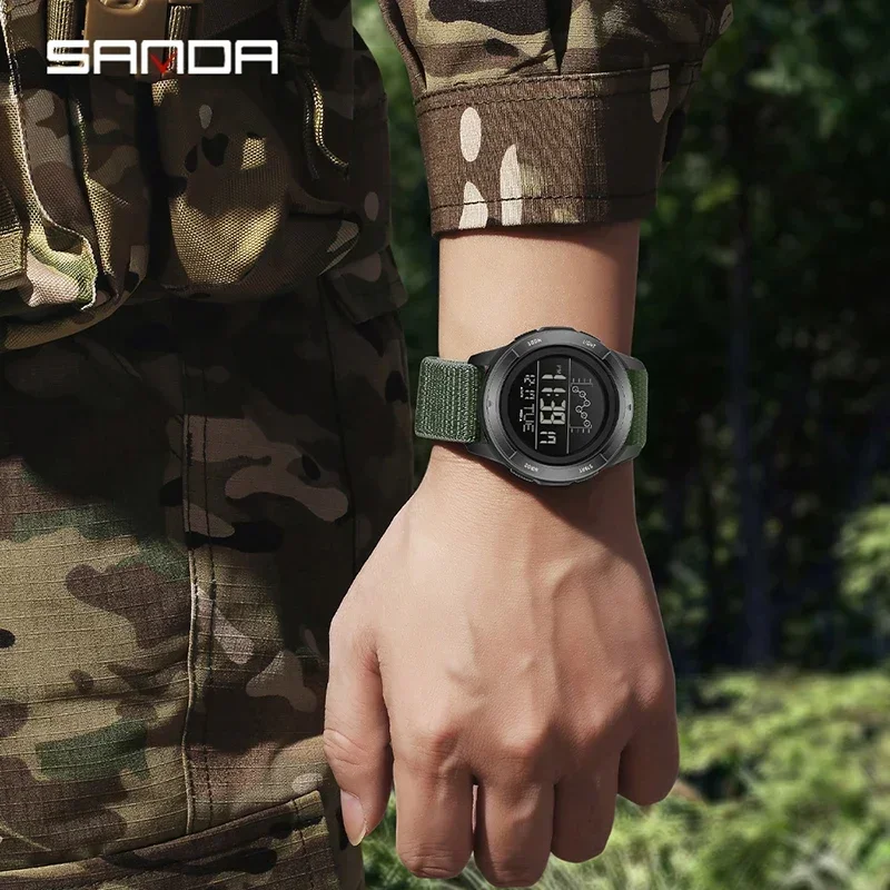 SANDA Military Sport Man Watch Nylon Strap LED Digital Display Multifunction Alarm Clock Countdown Waterproof Men's Wristwatch image 6