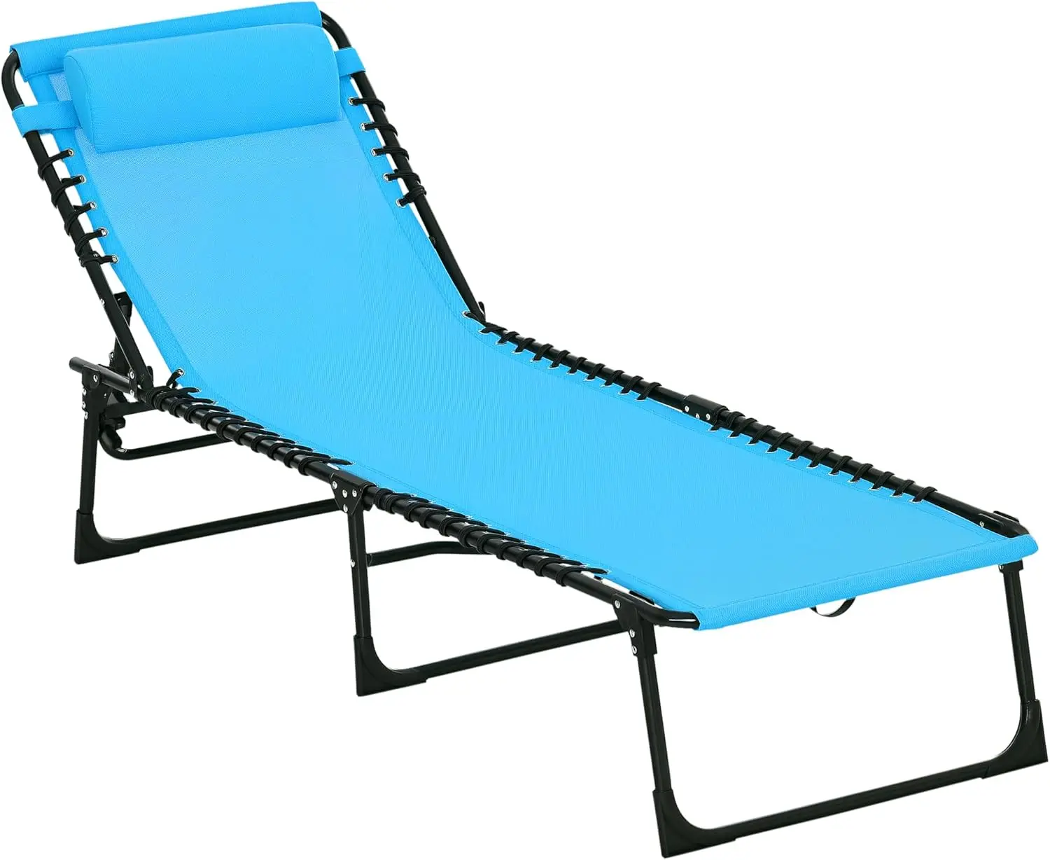 

Folding Chaise Lounge Chair, 4-Position Reclining Back, Breathable Mesh Seat, for Beach, Poolside, Yard Blue