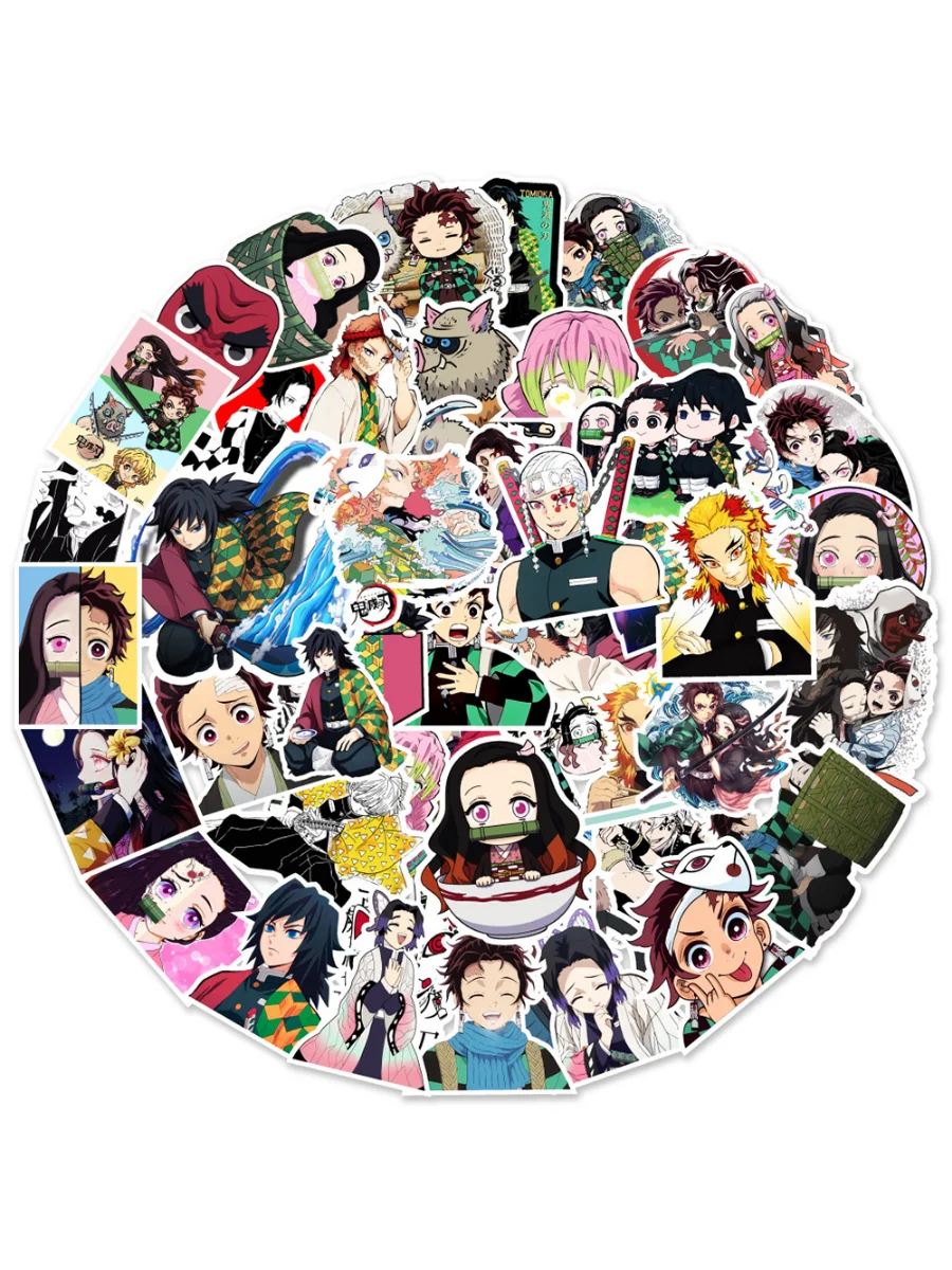 50 szt. Różne naklejki z anime Demon Slayer, wodoodporne, na telefon, kawaii, zestaw naklejek, urocze naklejki na laptopa, estetyczne naklejki.