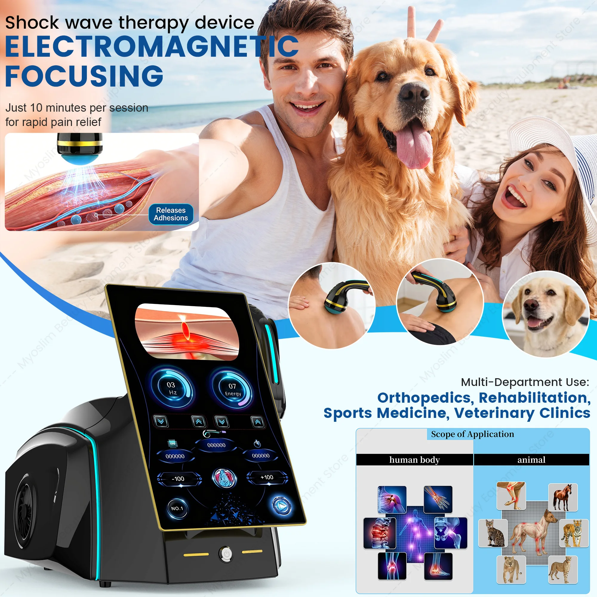 Electromagnetic Focused Shockwave Therapeutic Equipment 80mm In‑Depth Tissue Therapy 1 Million Shots Pain Mitigation