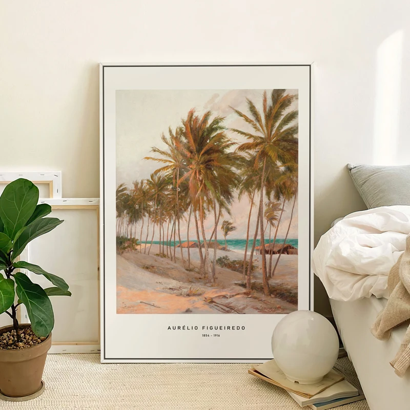 

Sunset Coconut Grove Art Painting Canvas Print Nordic INS Style Niche Seascape Wall Poster Tropical Beach Scenery Decor