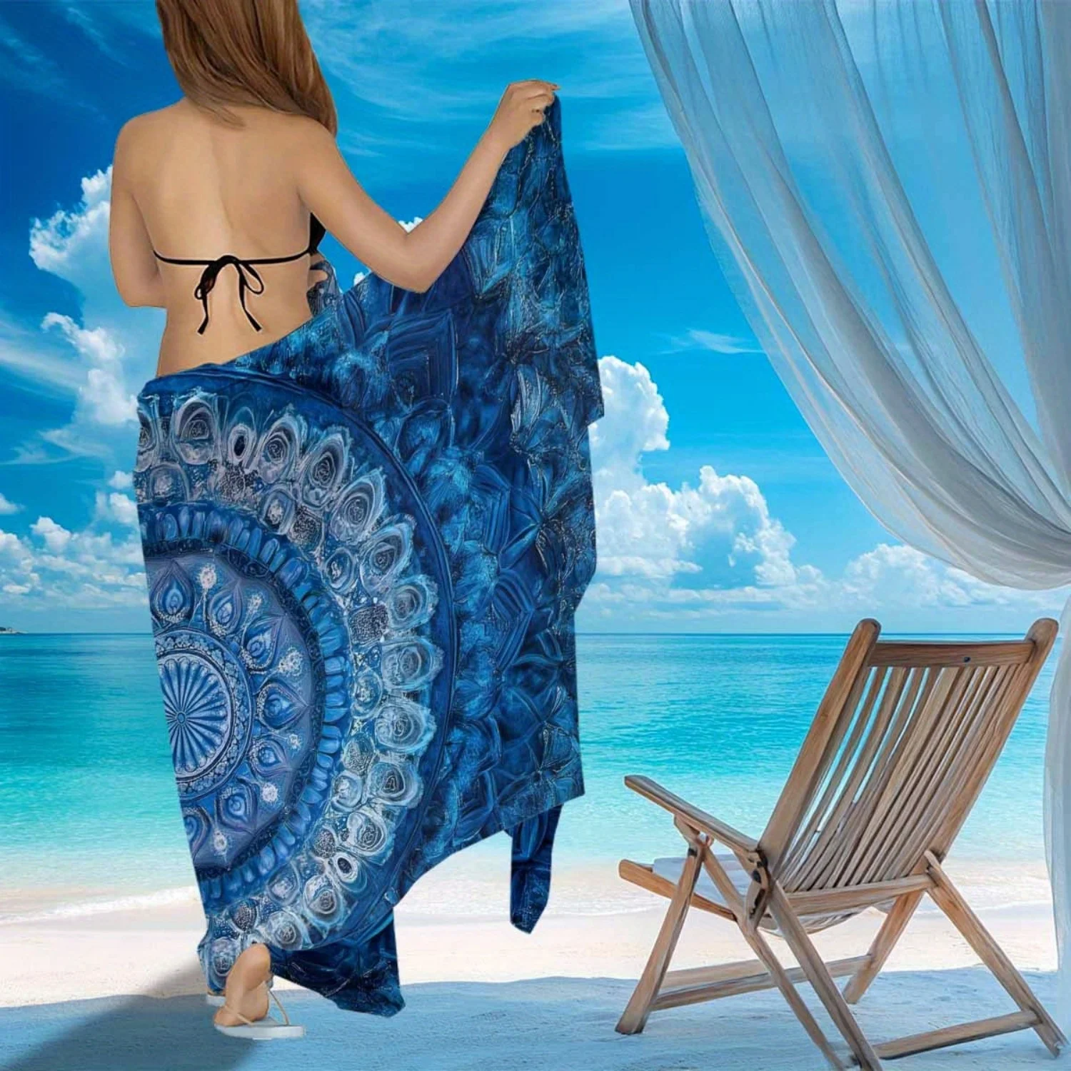 One Piece of a Beach Towel Featuring a Mandala Floral Design.Used As a Beach Wrap,Sarong for Multiple Ways to Wear It view 5