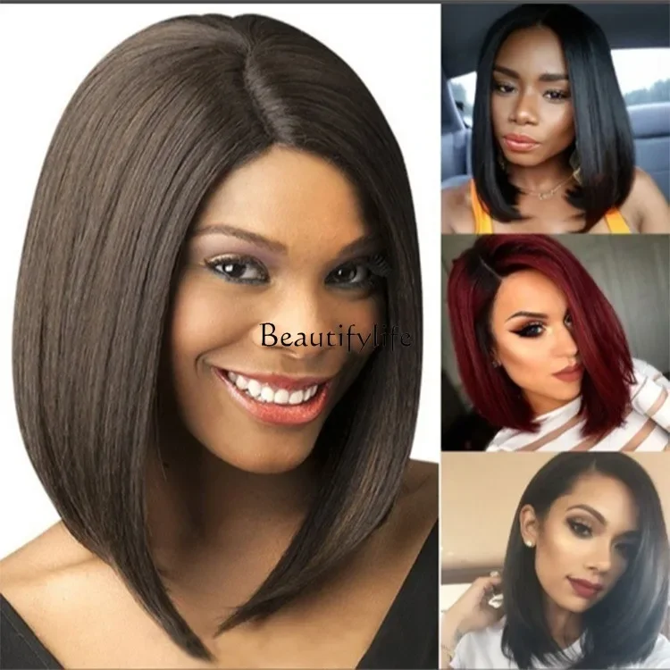 

Wig full head type with intranet fashionable women's natural black short straight Bobo head chemical fiber