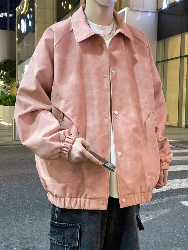 

Large Size Stand Collar PU Leather Jaet Men's Autumn New Sle plus Size Couple Matching Long Sve Luxury Faion Coat