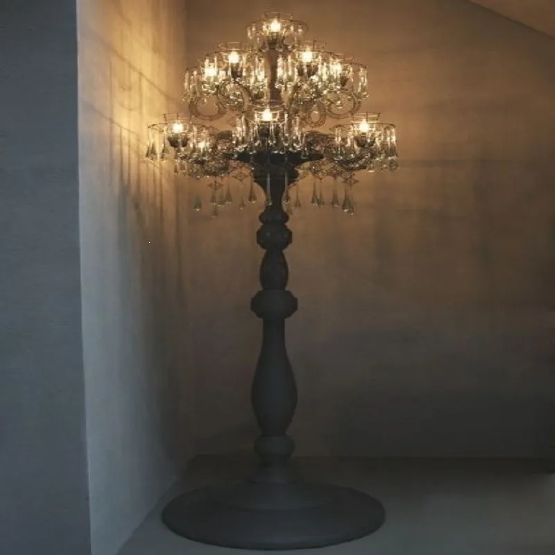 French retro wood art large luxury crystal floor lamp, exit villa hall corridor lamp, entertainment club lamp