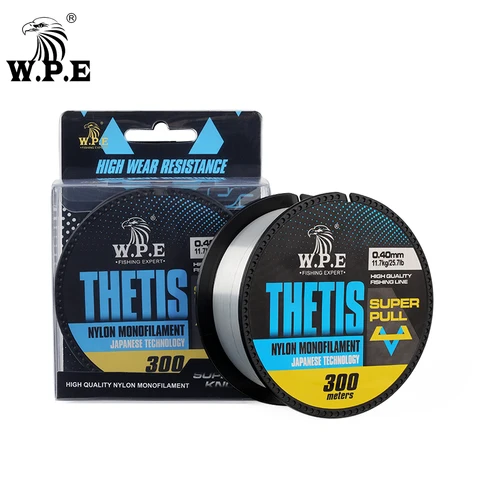 W.P.E THETIS 300m Nylon Fishing Line Monofilament 0.30mm-0.50mm Bass Carp Fishing Line Main Sinking Fishing Tackle 14.7-35.9lb