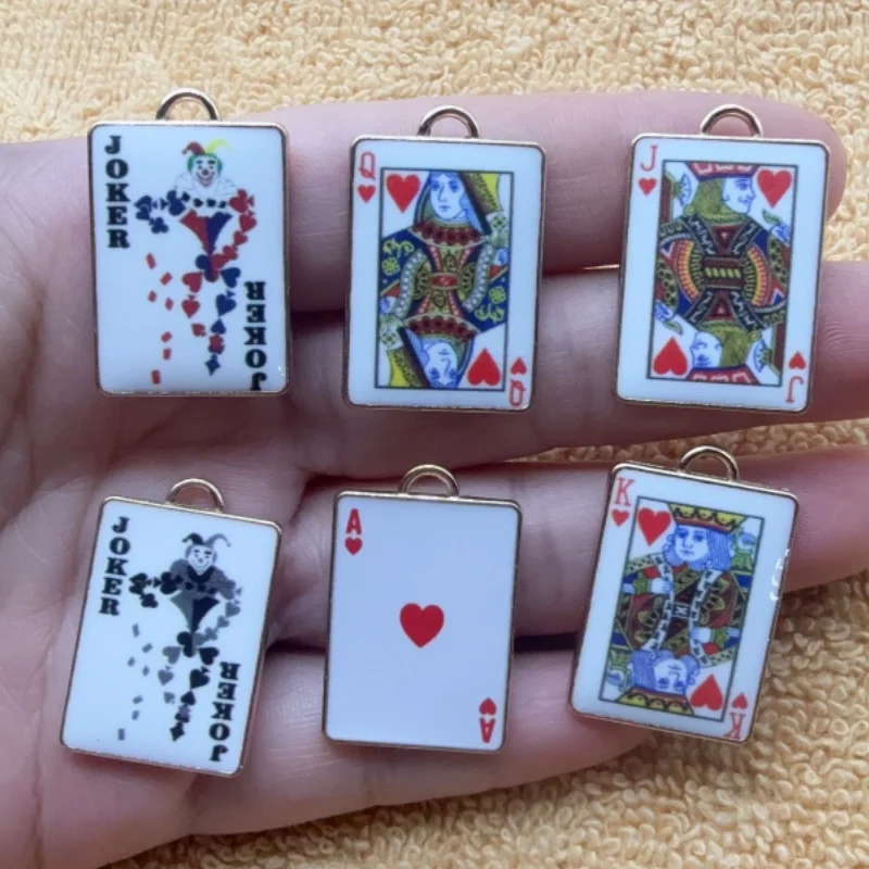 10pcs alloy printed poker pendant, DIY jewelry making earrings necklace keychain accessories