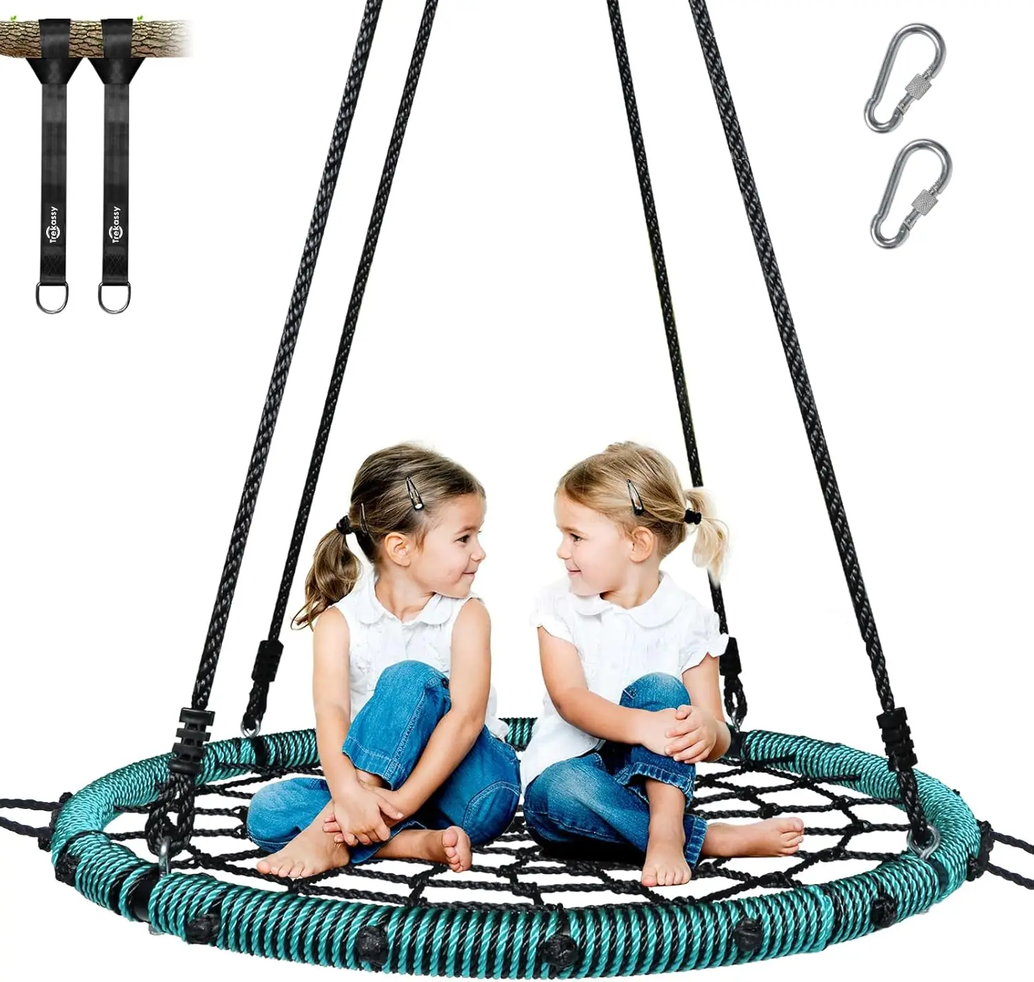 

40" Spider Web Saucer Tree Swing for Kids Adults, 750lbs Capacity Outdoor Net Swing with Steel Frame & Straps-Green