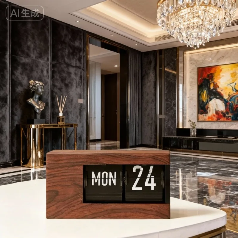 Retro Mechanical Flip Clock Calendar Nordic Aesthetic Small Desk Clocks Tabletop Table Clocks Office Digital Clock Living Room