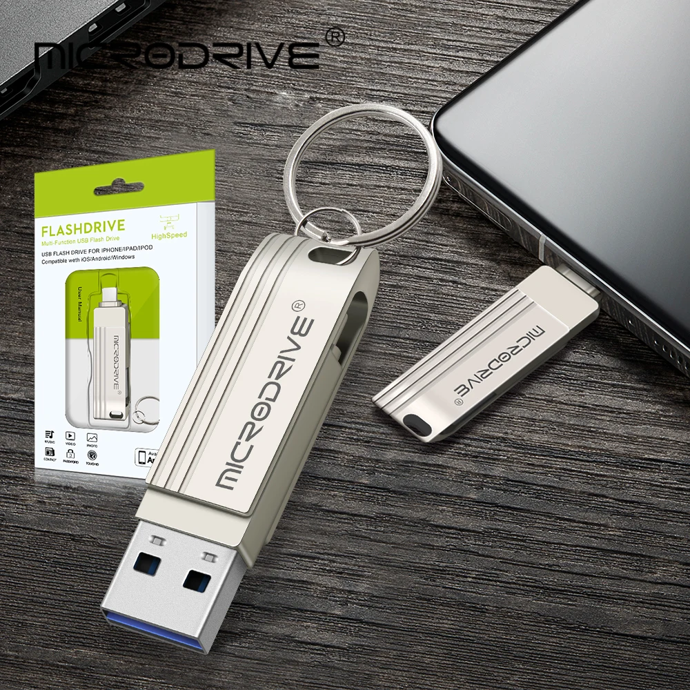 2 in 1 OTG USB3.0 to Lightning phone Flash Pen Drive Metal Memory Stick Usb 3.0 flash Disk 64GB 128GB 256G Pendrive for iPhone