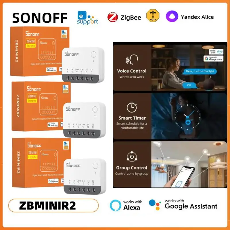 SONOFF ZBMINIR2 Extreme Zigbee Smart Switch Neutral Wire Required Smart Home 2 Way Control Ewelink Alice Alexa Google Home 2MQTT