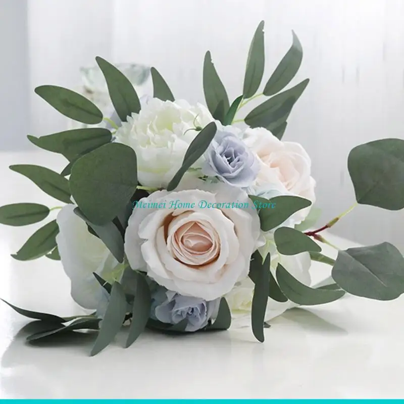 H7BF Bouquet fiori artificiali Bianco Simulazione Floreale seta Fiori finti per festa nozze Sposa Puntelli