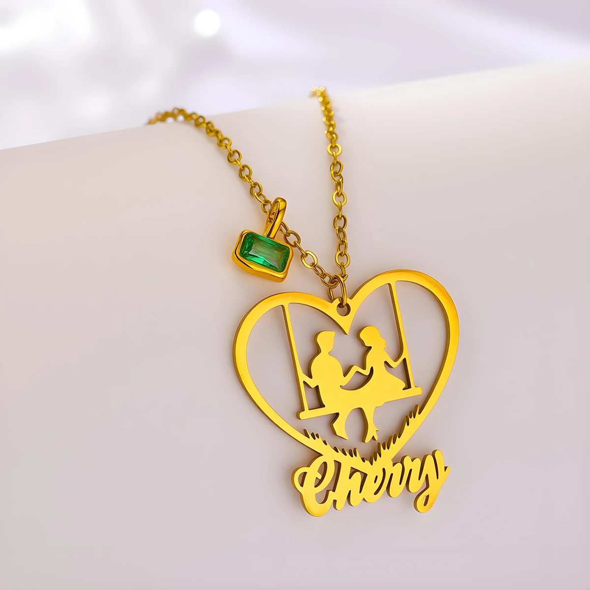 

Chandler Personalized Custom Name Stainless Steel Couple Swing Heart Pendant Necklace Women Jewelry Party Commuter Matching